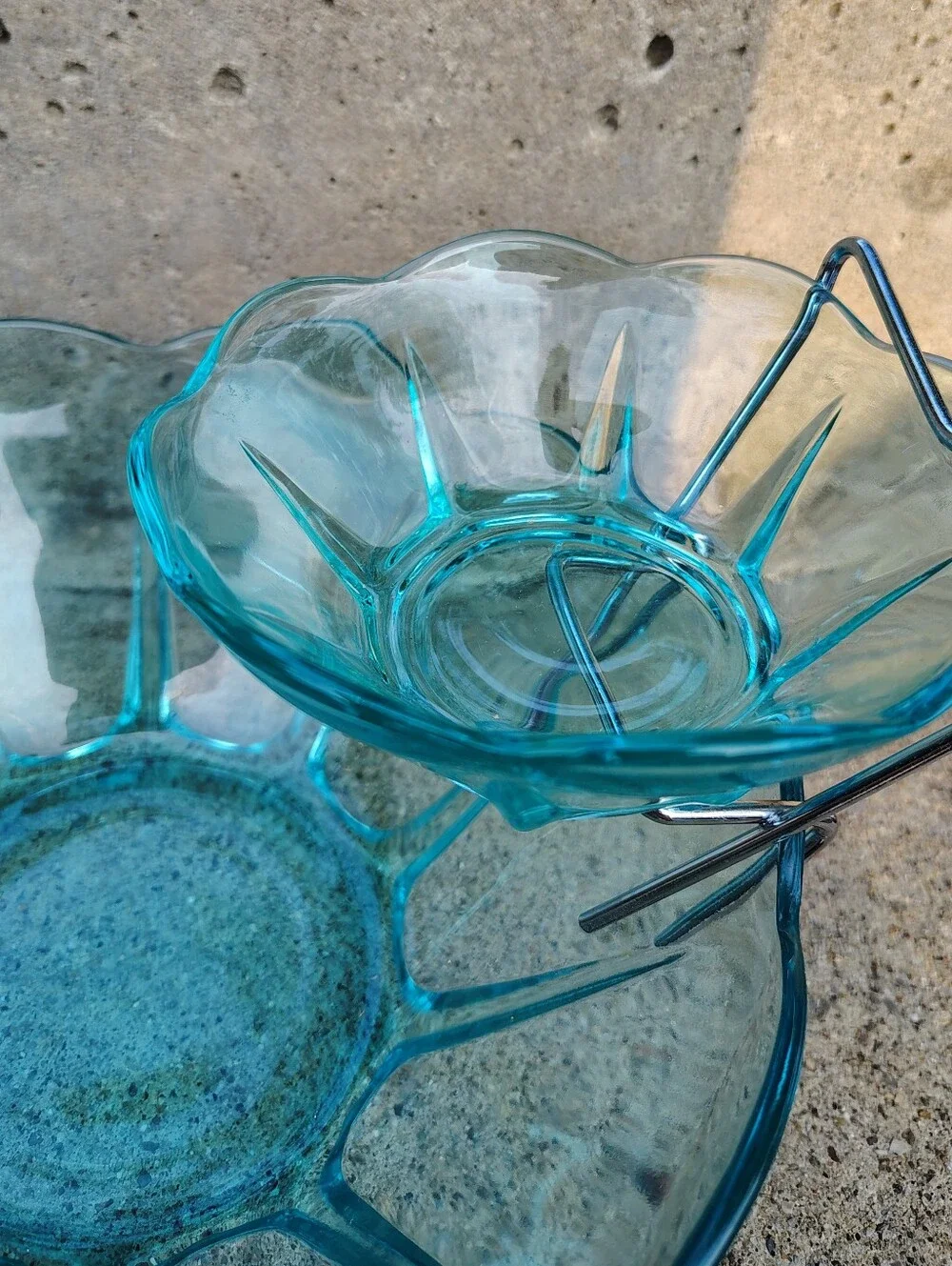 Vintage Anchor Hocking Swedish Modern Aquamarine Chip Dip Set B1000/80 MCM Box